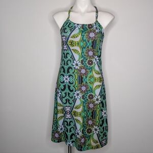 Prana Quinn Green Purple Abstract Floral Sleeveless Dress S